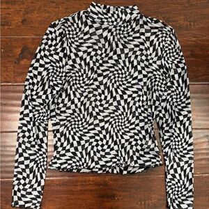 Dressed in Lala Mock Neck Mesh Top, 2X, Y2K Checkerboard Print Mesh Top XXL